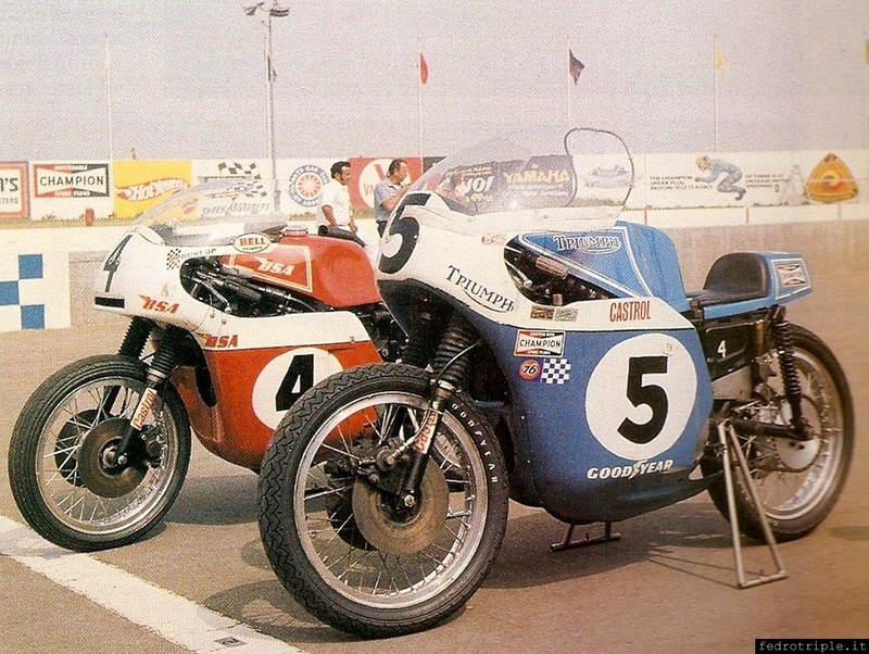 The Triumph Trident and BSA Rocket 3, both moved from trecilindri 750cc, fotogragate in 1971 at Talladega (USA)